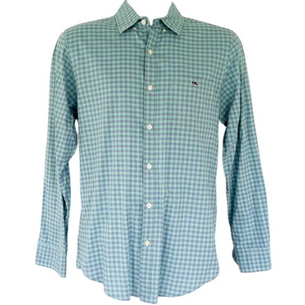 Vineyard Vines Shep & Ian mint plaid blue slim fit Tucker dress shirt size small